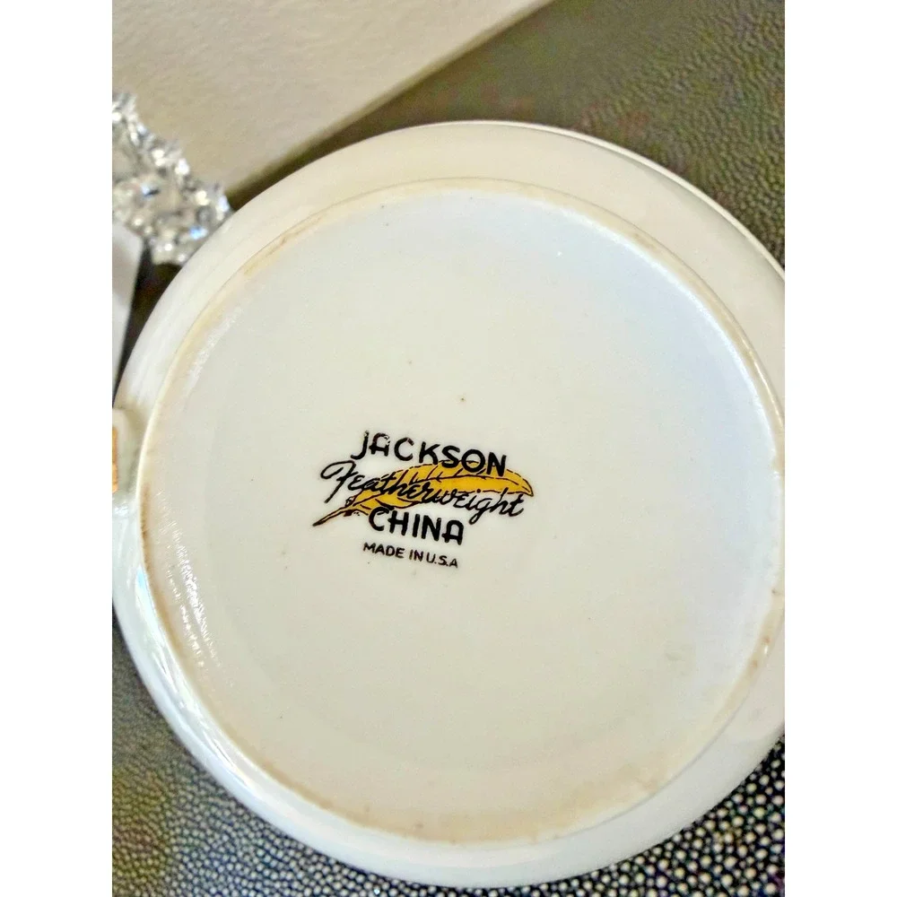 Vintage Jackson Featherweight Celia Cream Soup Bowl Saucer Floral Gold USA